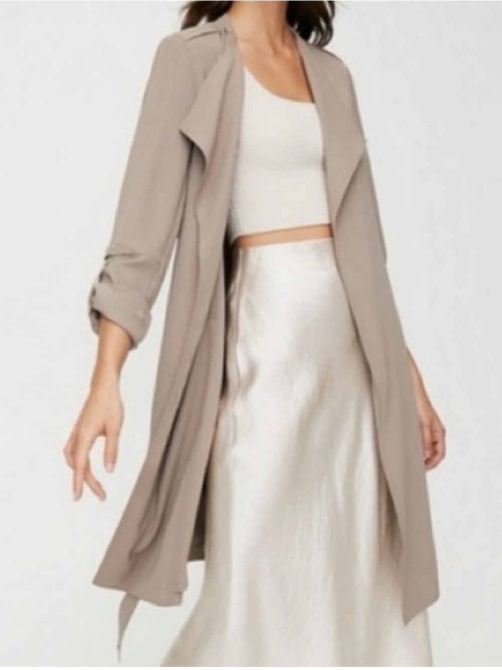 Aritzia Babaton Quincey Flowy Lightweight Trench Coat Modern Taupe Size S
